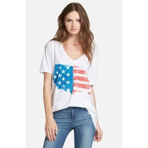 CHASER LA Burnout AMERICAN FLAG V-Neck White TEE SHIRT Top L